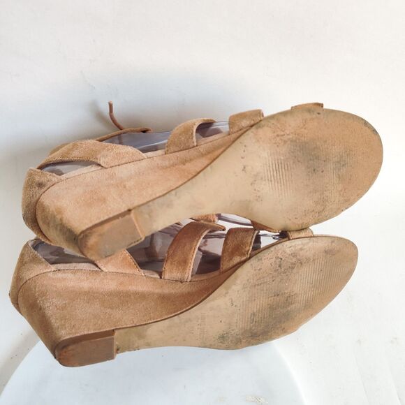 Nine West Sandals Size 8 M Wedge Gladiator Strappy Beige Lace-up Zip Neutral - Picture 7 of 11
